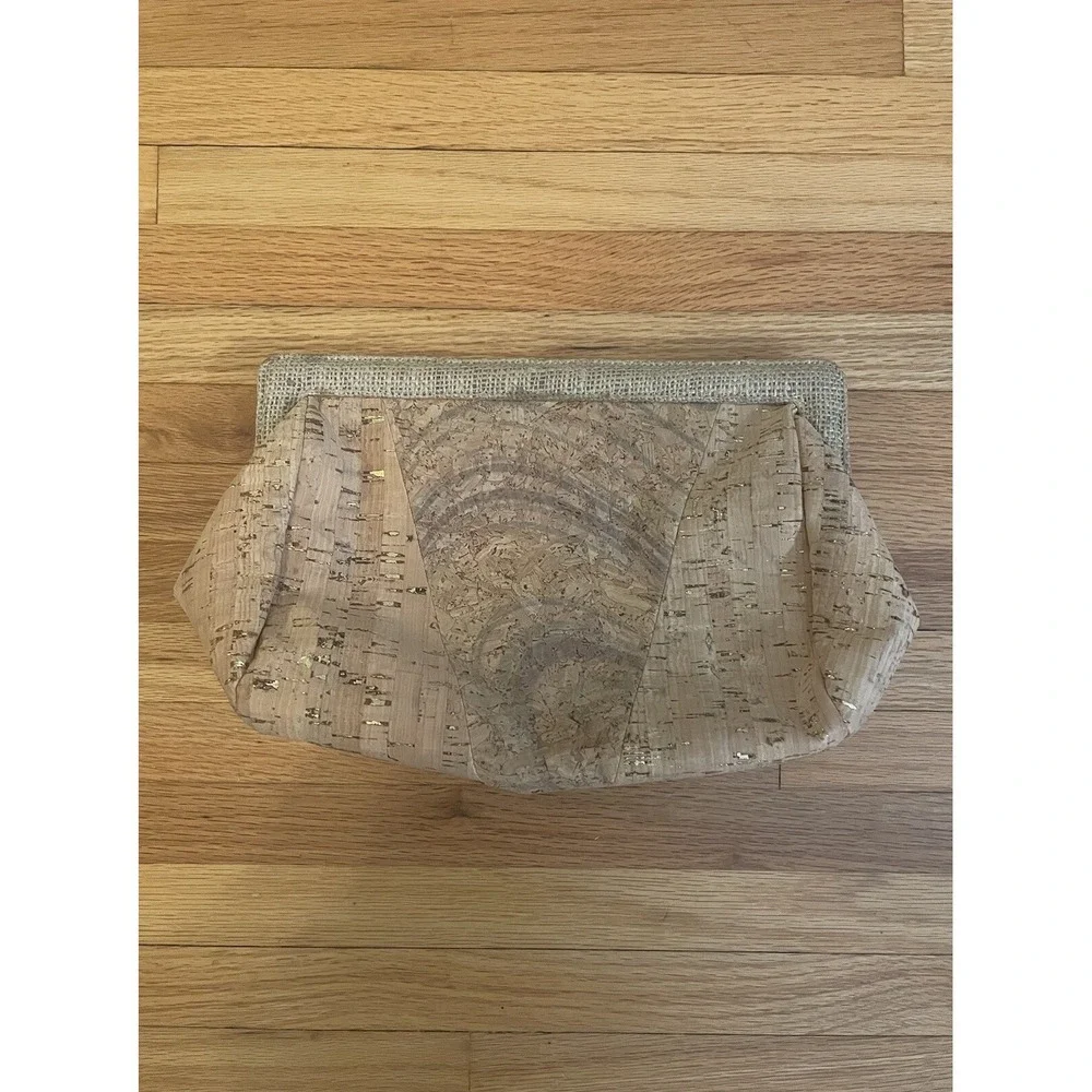 Natural Cork Purse Clutch Gold‎ Accents Tess Rizzuto New York